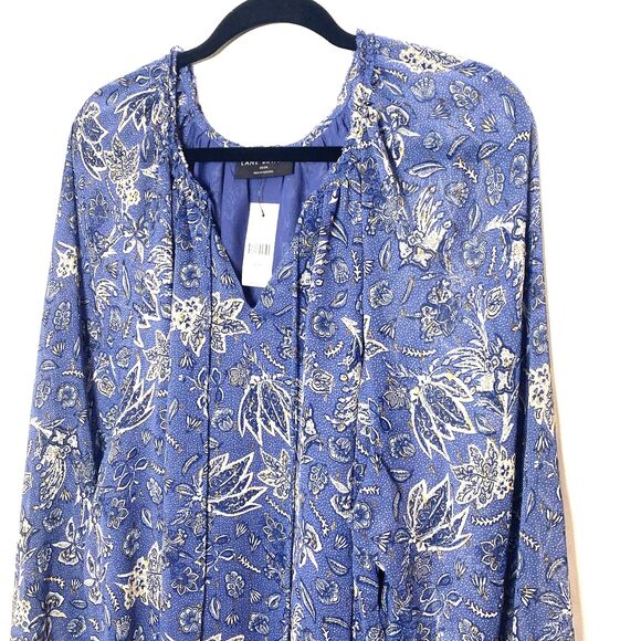 NWT Lane Bryant Blue Paisley Lurex Ruffle V Neck Chiffon Plus Blouse Lined 22/24 - Picture 9 of 12